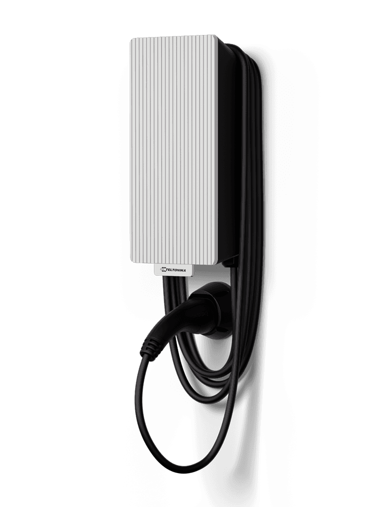 TeltoCharge EVC2 with a white front plate and a tethered cable