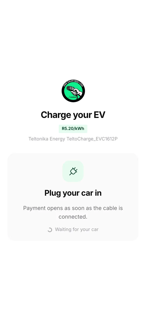 The charge page waiting for the driver to plug in