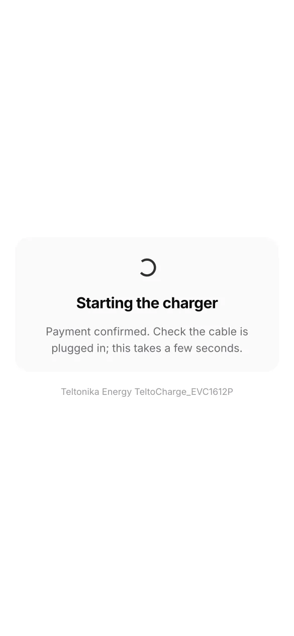 The charge page starting the charger after payment